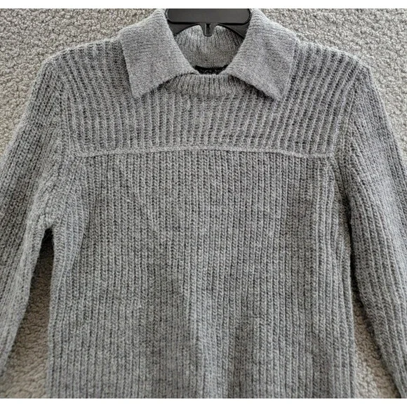 rag & bone Madix Wool-Alpaca Polo Sweater Women's S Charcoal Heather Pullover - Picture 3 of 14